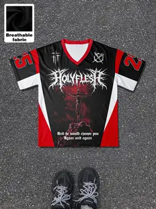 1pc Unisex Oversized Sporty Jersey Y2K Aesthetic Jesus & Cross Graphic Tee Faith Print Loose Breathable Fashion Outfit Top for Men