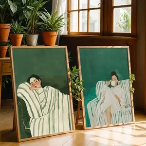 2pcs Abstract Female Canvas Posters with Wooden Frame, Striped Minimalist Wall Art, Home Decor Paintings From China, Wall Art Decoration