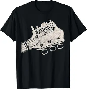 100% Cotton Nashville Guitar Skyline Country Music City Tennessee T-Shirt