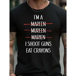 Men's Funny "I'm A Marine I Shoot Guns Eat Crayons" Graphic T-Shirt - Black with White & Red Print, 100% Retro Humor Tee, All-Season Casual Wear, Ideal Sister-in-Law Gift, Marine Corps Apparel, Comfortable Round  double print    Vintage Metalcore Crewneck