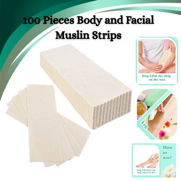 100 PCS Muslin Hair Removal Strips – Natural Body & Facial Waxing Epilating Strips, 2.8 x 7.9 Inches, Large Bulk Pack for Women & Men, Christmas Gift