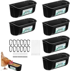 2/4/6 Pack Poultry Feeder & Waterer – Hanging Chicken Duck Feed Trough with Clips – Livestock Feeding Container for Goat, Sheep & Farm Animals – Black