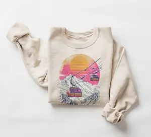 [Sale off up to 50%] Retro Ski Gondola Sunset Sweatshirt - Vintage 80s Style Ski Lift Crewneck - After Skiing Winter Lodge Pullover - Cozy Mountain Cabin Outfit
