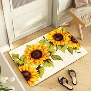 Sunflower Doormat with Green Leaves, Outdoor Indoor Entryway Rug, Multi - Purpose for Bathroom Kitchen Bedroom, Non - Slip Entrance Mat Decor