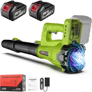 Leaf Blower Cordless with 2 x 4.0 Ah  and Charger, 160MPH/580CFM High Power Lightweight Handheld Electric Leaf Blower with 2 Extended Tubes for Lawn, Yard, Leaves, Dust, Snow Care (Green)