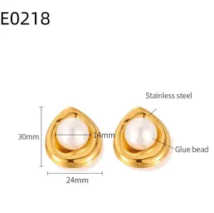 New Trends Stainless Steel Jewelry Waterproof 18k Gold Plated Water Drop Shaped Pearl E0218 30mm x 24mm x 14mm Glue Bead
