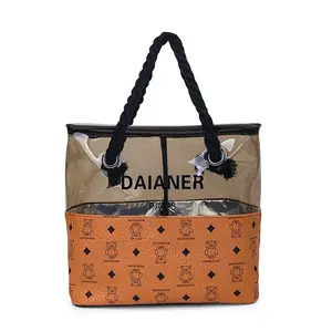 New Semi-Transparent Toothbrush Bag, Bear Print Large Capacity Handbag, High Aesthetic Waterproof Cosmetic Pouch Storage Bag, Makeup Organizer