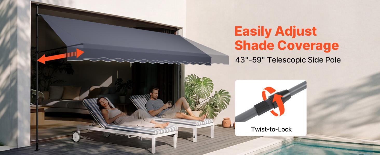 VEVOR Manual Retractable Awning, 157" Outdoor Retractable Patio Awning Sunshade Shelter, Height Adjustable Patio Door Window Canopy with Manual Crank Handle for Backyard, Garden, Balcony, Dark Gray VEVOR Manual Retractable Awning, 157" Outdoor Retractable Patio Awning Sunshade Shelter, Height Adjustable Patio Door Window Canopy with Manual Crank Handle for Backyard, Garden, Balcony, Dark Gray