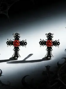 Elegant Cross Stud Earrings, S925 Silver Color Pin, Copper Plated Gold Finish, Unisex Design, Perfect Gift Box Included