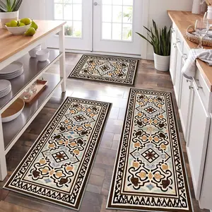 Kitchen Rugs Set of 3 Washable Throw Rugs with Rubber Backing Non Slip Floor Mats Carpet for Kitchen, Laundry Room, Hallway