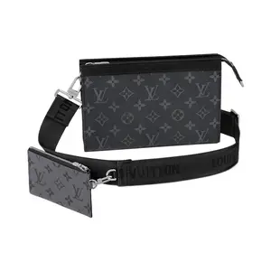 LOUIS VUITTON Gaston Monogram Coated Canvas and Leather Tri-Fold Wallet with Detachable Strap for Men in Black