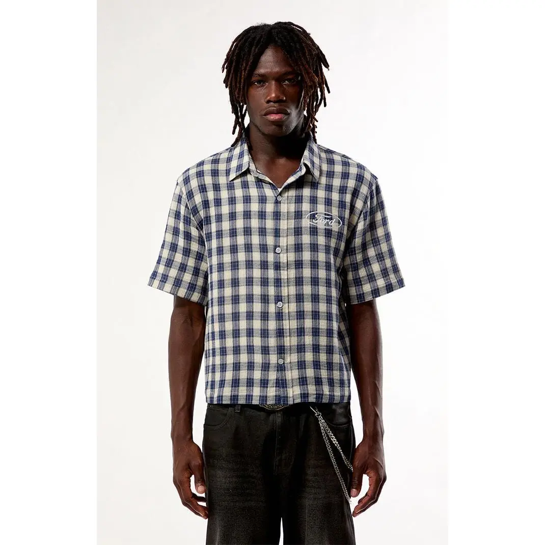 FORD Men's Blue Flannel Short Sleeve Work Shirt