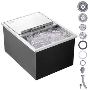 VEVOR Drop in Ice Chest,  24"L x 18"W x 13"H Stainless Steel Ice Cooler, Commercial Ice Bin with Sliding Cover, 40.9 qt Outdoor Kitchen Ice Bar, Drain-pipe and Drain Plug Included, for Cold Wine Beer