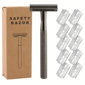 Safety Razor With Brass Weighted Handle And 10 Double Edge Safety Blades, Single Blade Razor For Men, Razor For Women single blade razors Comfort manual razor set