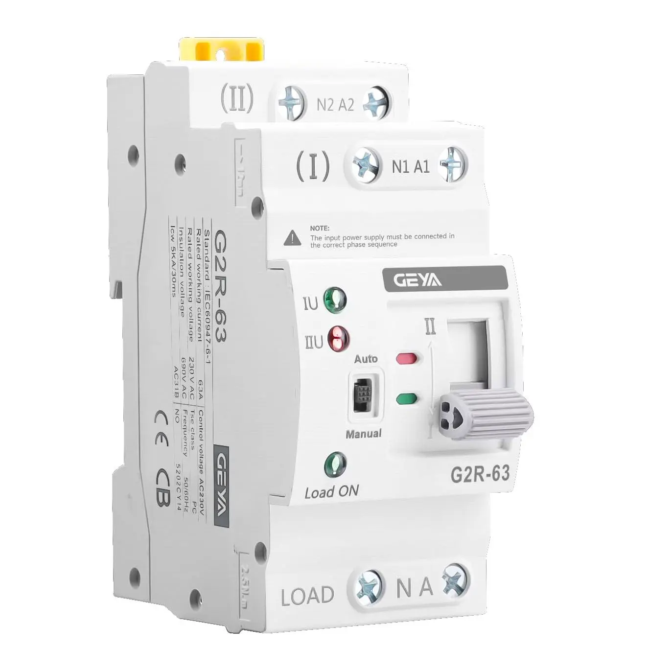 2P 63A AC110V Automatic Transfer Switch,ATS Dual Power Auto Transfer Switch,Uninterruptible Millisecond-Level ATS,DIN Rail Mounting(G2R 2P 63A AC110V)