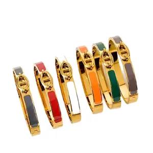 1pc Golden Glow Bangle Bracelet 18KGP - Elegant Gold-Tone with l Enamel Accents for Daily Wear all Special Occasions