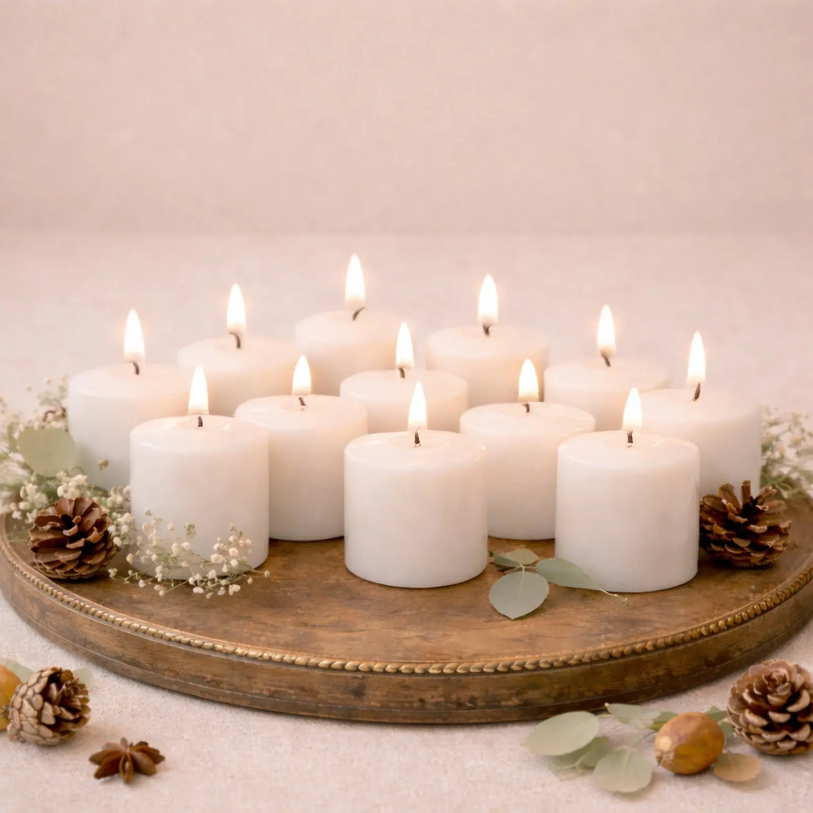 12-Pack Bulk White 1.5 in Votive Candles, Unscented Home Decor Candles with 10-Hour Long Burn Time & Clean Cotton Wick, Candle Light, Classic
