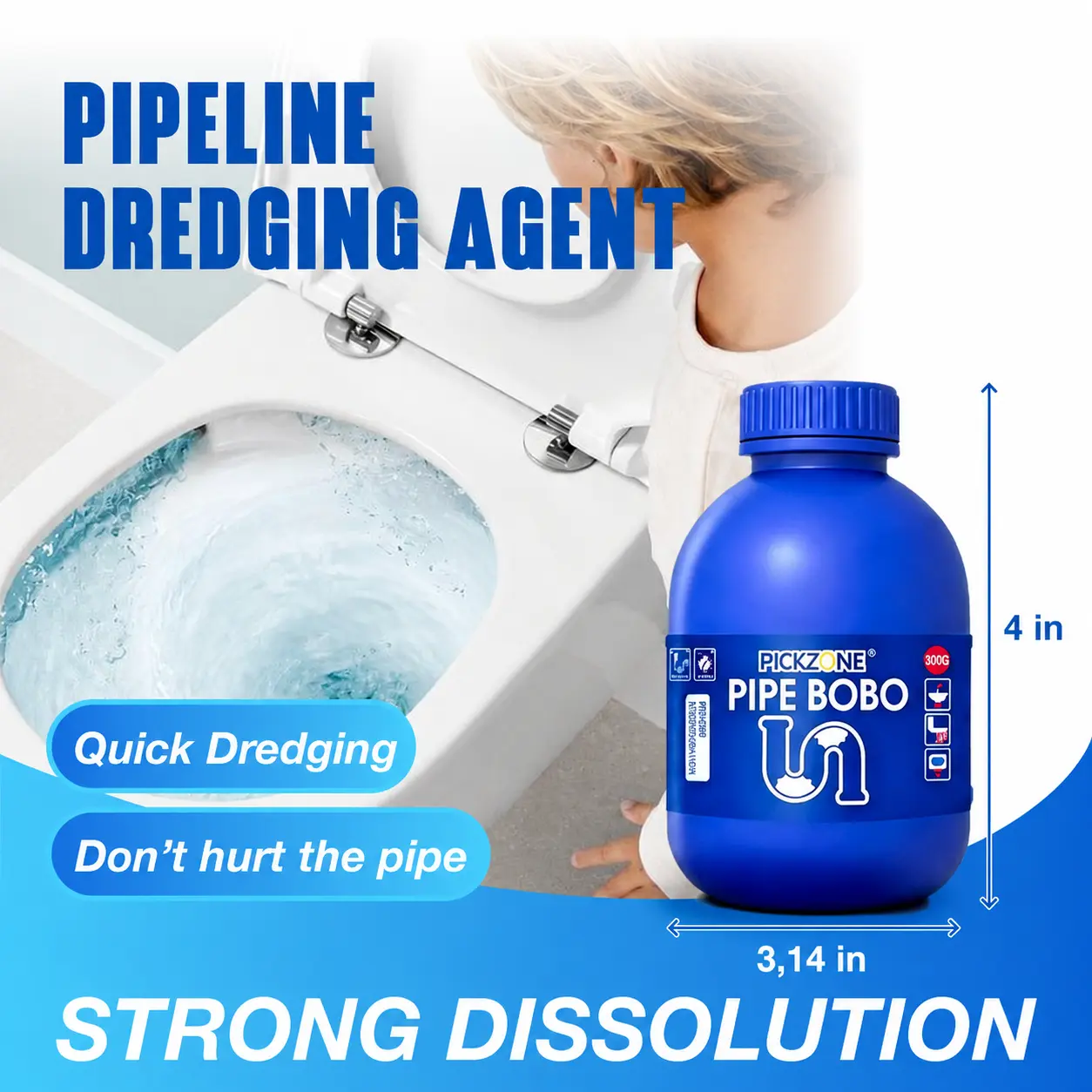 PICKZONE PIPE BOBO Drain Unclogger for Kitchen Shower & Tub Drains Safe for All Pipes Fast Acting Household Formula All Purpose Cleaner Garbage Disposal Cleaner
