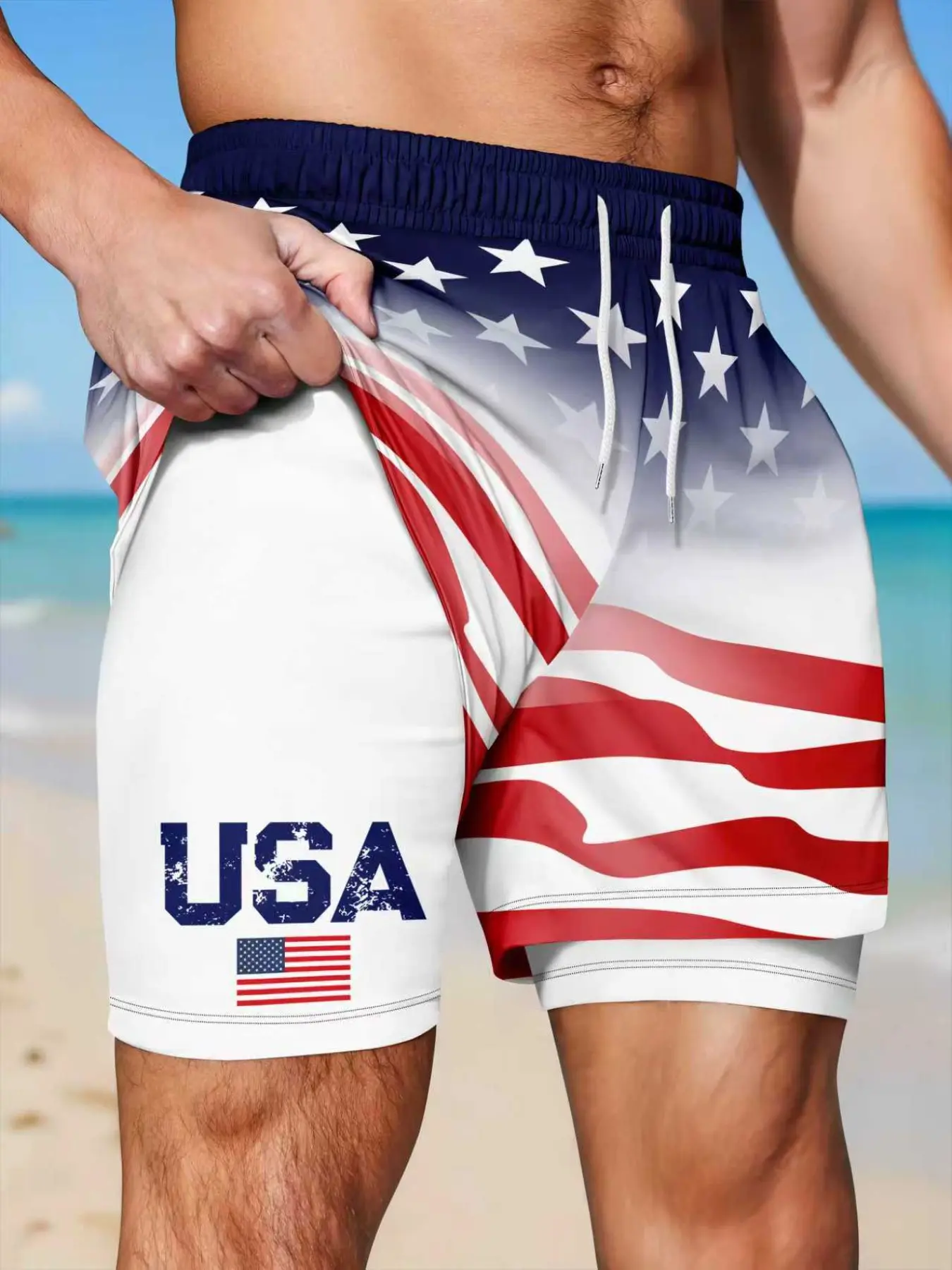 Men's USA Flag Print Loose-Fit Sporty Outdoor Summer Shorts, 250th Anniversary Design, Multiple Colors Available, All-Season Wear