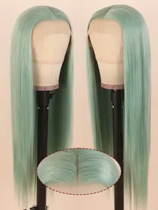 Fashionable Light Blue Mint Green Color Long Straight Wigs for Women, Gorgeous Fluffy Wigs without Bangs, 13x4 Synthetic Lace Front Wigs for Party, Daily Use