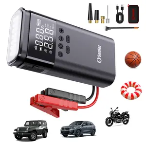 Soulor  5-in-1 10000mAh 12V Portable Jump Starter with 150PSI Tire Inflator Power Bank LED Flashlight SOS Beacon 3.3-inch LCD Display for Cars SUVs Trucks Car Tool Kit Car Accessories