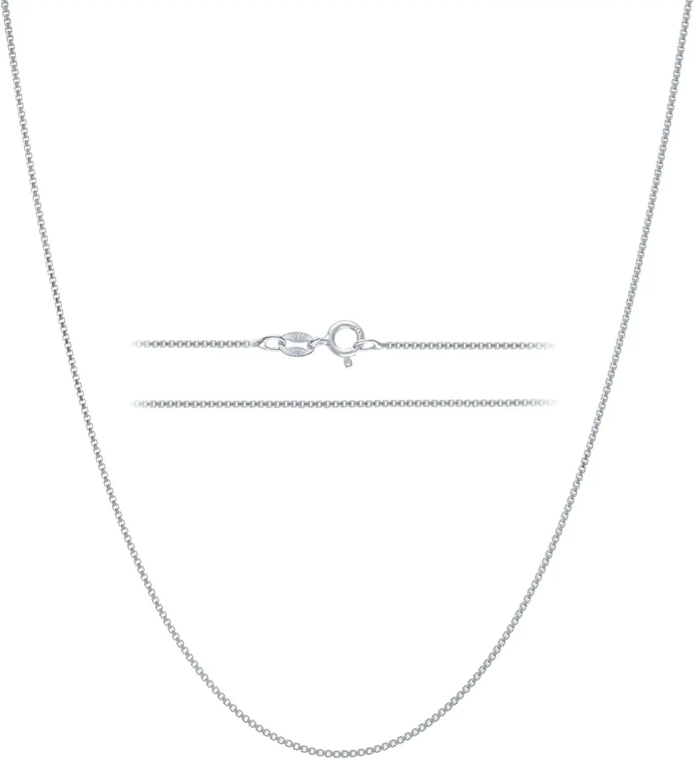 925 Solid Sterling Silver 1mm Dainty Thin Box Chain Necklace for Women, Italian Made Tarnish Resistant Waterproof Hypoallergenic, 14 16 18 20 22 24 30 inches