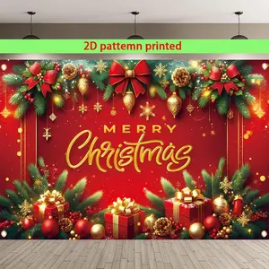 2D flat, A Christmas party background banner with Merry Christmas text pattern design, suitable for Christmas party gifts, home and outdoor hanging props, background cloth