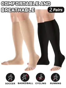 2 Pairs Knee Thigh High Compression Stockings Over the Knee for Women Men Long Socks Breathable Compression Socks 15 - 20 mmhg Circulation Socks Blood Flow Issues Running Pregnancy Sport Gym Medias para la Mujer Medical