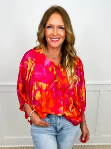 Just Breathe Rayon Blend 3/4 Sleeve Fuchsia Pink Avery Mae Top