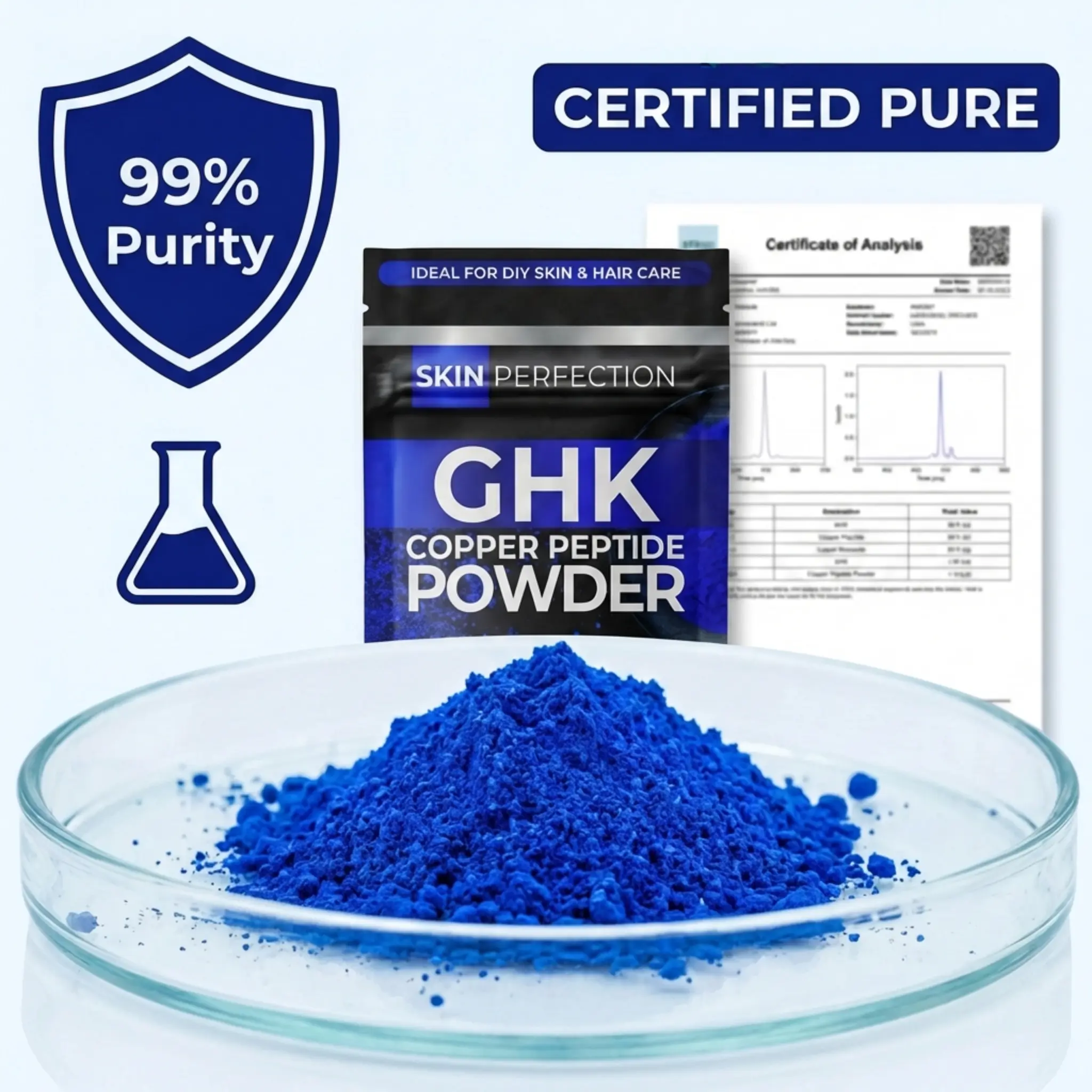 GHK Copper Peptide - 99.7% Pure Powder for DIY Face and Hair Serums 1 gram  jar