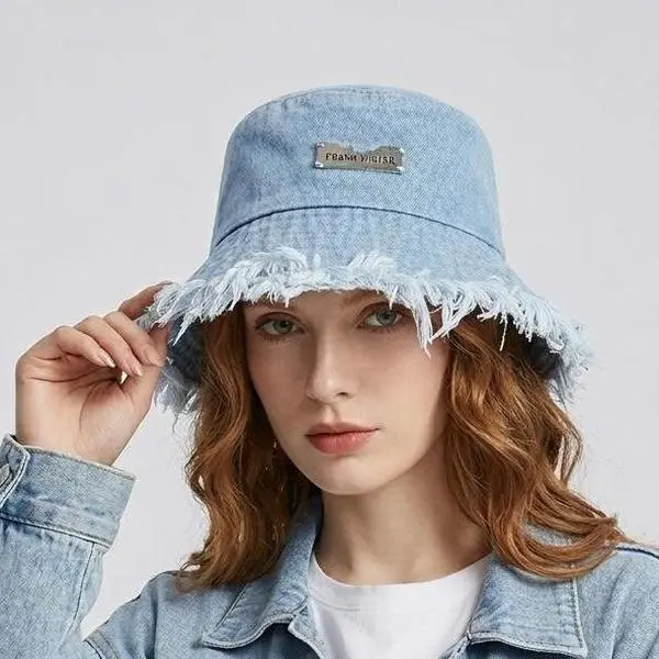 Unisex Denim Fisherman Hat - 56-58cm, Y2K Tassel, Wide Brim, Slouchy, Sun Protection, Bohemian Western Casual Fashion Accessory for Birthday Occasions, Bohemian Western Sunhat