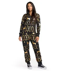 Women's Gold Foil Fair Isle Reindeer Jumpsuit