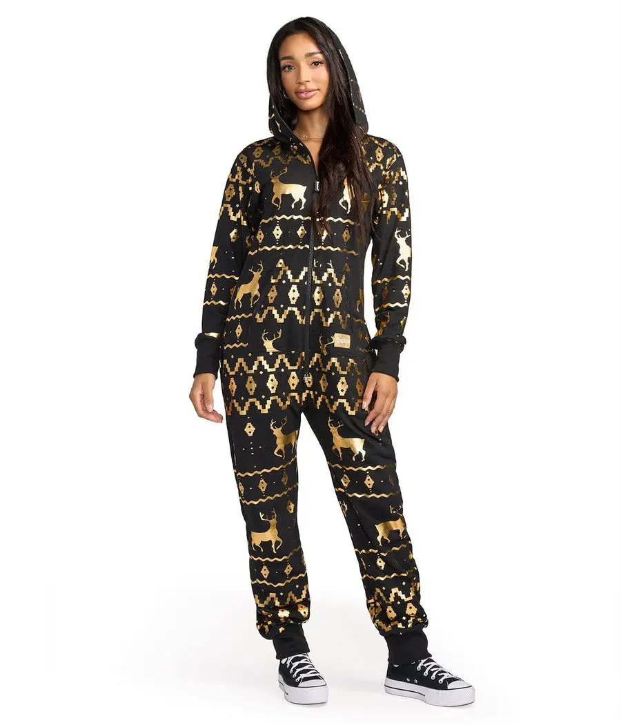 Women's Gold Foil Fair Isle Reindeer Jumpsuit Women's Gold Foil Fair Isle Reindeer Jumpsuit