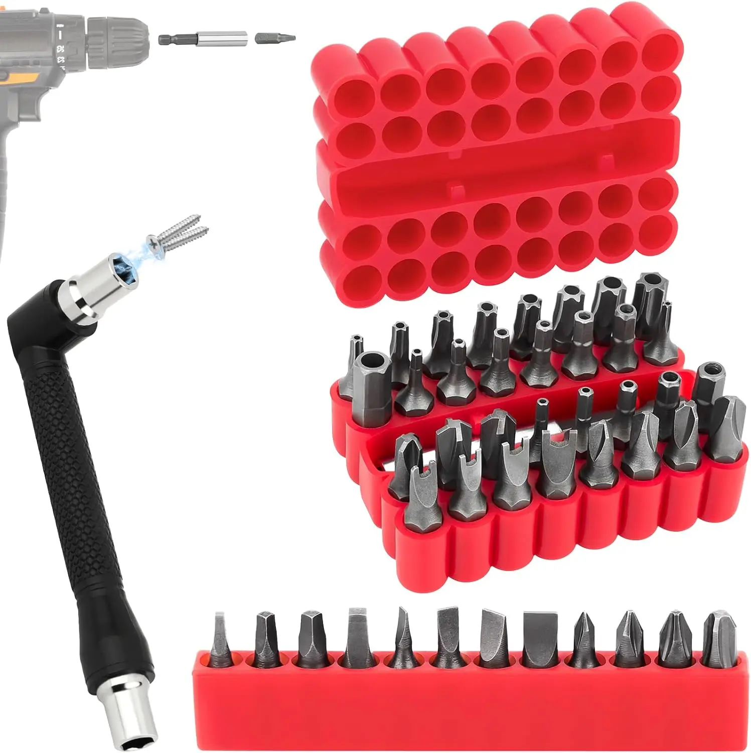 46 count  Bit Set with  Torx, Square, Metric & SAE Hex, Torq, Phillips, Slotted, Triwing, Spanner  Tamper Proof Torx Bits, Comprehensive   Set(Red)