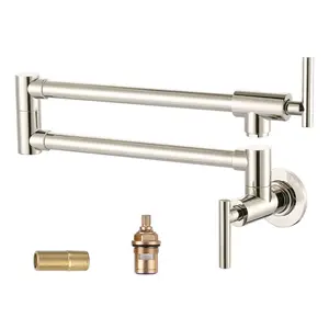 WOWOW Modern 	Brass Wall Mount Pot Filler Kitchen Faucet with Double Joint Swing Arm 360° Rotation in Polished Nickel
