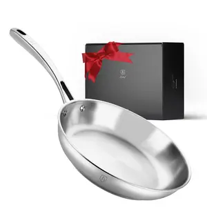 12 Inch Stainless Steel Pan, 5-Ply Clad Base 800℉ Safe Frying Pans for Even Heating, Premium Cookware for Induction, Gas,Electric&Oven