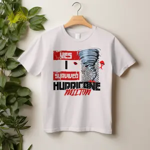 "I Survived Hurricane Milton T-Shirt - White Tee with Bold Red, Black & White Graphic Design | Fun Hurricane Survivor Gift Shirt"