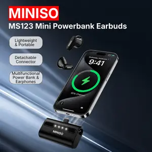 Miniso MS123 Powerbank Earbuds, All-day Battery Life, Inear Earphones, Built in Microphone for Clear Call, Gaming Sports Waterproof Bluetooth Headphones, Comfortable wear