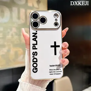 Soft TPU Phone Case for iPhone 17 15 Pro Max 16 14 Plus 13 12 11 God's Plan Cross Fashion Electroplating TPU Anti-Slip Bumper Shockproof Cover Gift, Aesthetic, Accessories