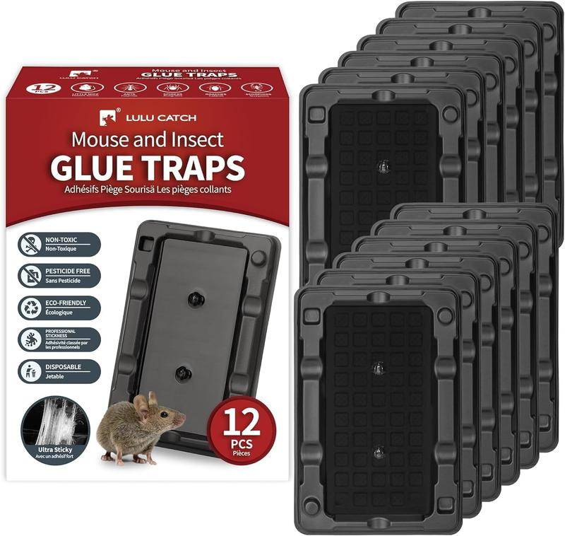 LULUCATCH Mouse & Insect Glue Traps 12 Pack Heavier Sticky Non-Toxic Glue for Small Mice & Insects Indoor Pest Control Pet Safe Easy Setup