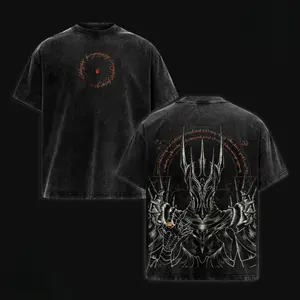 Lord Of The Rings T-Shirt Sauron The Dark Lord The One Ring Mordor Vintage Washed Oversized Hoodie Epic Fantasy Graphic Tee Faded Edgy Streetwear Y2K Merch Gift For Movie Fan Clothes black fits good