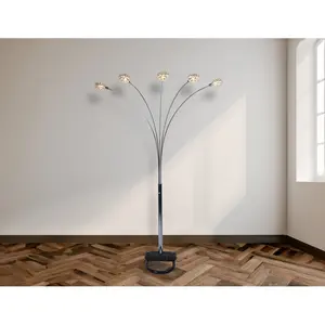 1pc Modern Design Classic Luxury Sleek Multi-head Floor Lamp Half Moon Radiant Crystal-encrusted Sleek Metallic Stems Living Room On-Site farms  ink brass  lighting