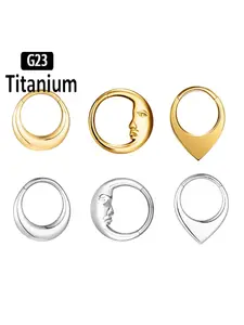 G23 Titanium Mirror Moon Waterdrop Septum Piercing Clicker Nose Rings, 16g Segment Tragus Cartilage Daith Hoop Earrings Jewelry, Titanium Nose Hoops