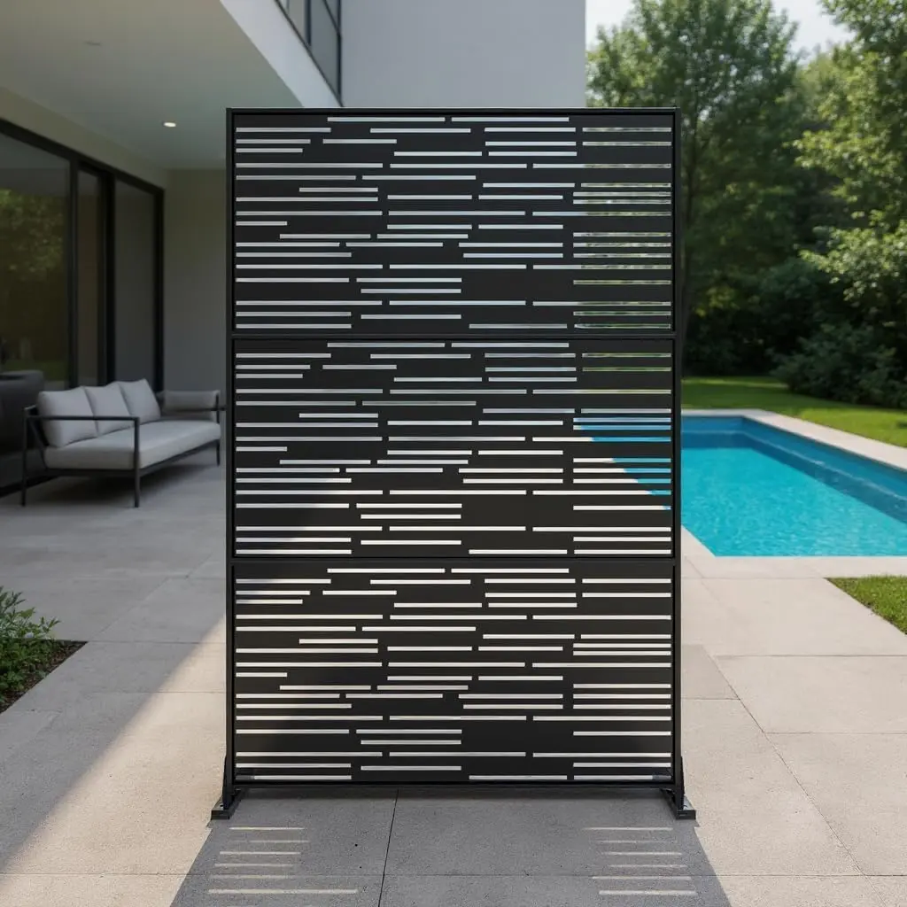 Freestanding Metal Privacy Screen Room Divider - 72"h x 47"w Rustproof Steel Panel, Privacy Screen Material for Apartment Balcony, Garden (Furniture, Indoor-Outdoor Use), Privacy Screen Material Room Dividers