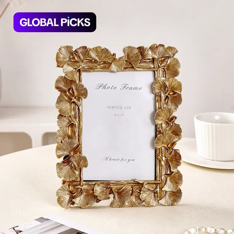 Elegant European Vintage Maple Leaf Frame, Sturdy Frame Design, Versatile Horizontal & Vertical Use, Includes Random Inner Paper, Perfect Home Decor, Gold Plated Frame, Picture Frame, Photo Frames