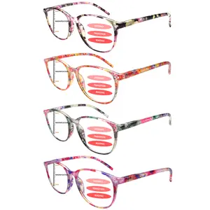 4 Pack Progressive Multifocal Anti-Blue Light Reading Glasses For Women, Lightweight Frame Spring Hinges Three Levels Of Vision Adjustment Relieve Eye Pressure Fatigue For Reading, Outdoor Activities, daily commuting , Festive gift.Adjustable Mix Color