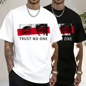 Men’s heavyweight pure cotton short-sleeve T-shirt with eye print, European/American dark street style, loose drop-shoulder fit, featuring a distinctive slogan graphic top
