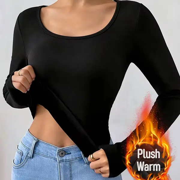 Women's Fleece Lined Thermal Tops, Slim Fit Base Layer Undershirts for Autumn & Winter Warmth
