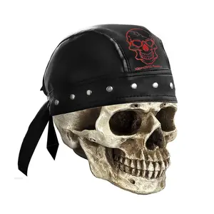 Mens Motorcycle Skull PU Leather Bandana Head Wrap Rivet Cap For Men
