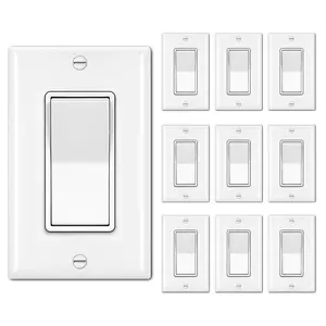 10 Pack Decorator Rocker Light Switch with Wallplate, SPST 15A 120/277V Paddle On/Off Switch for LED Lamps and Home Wiring
